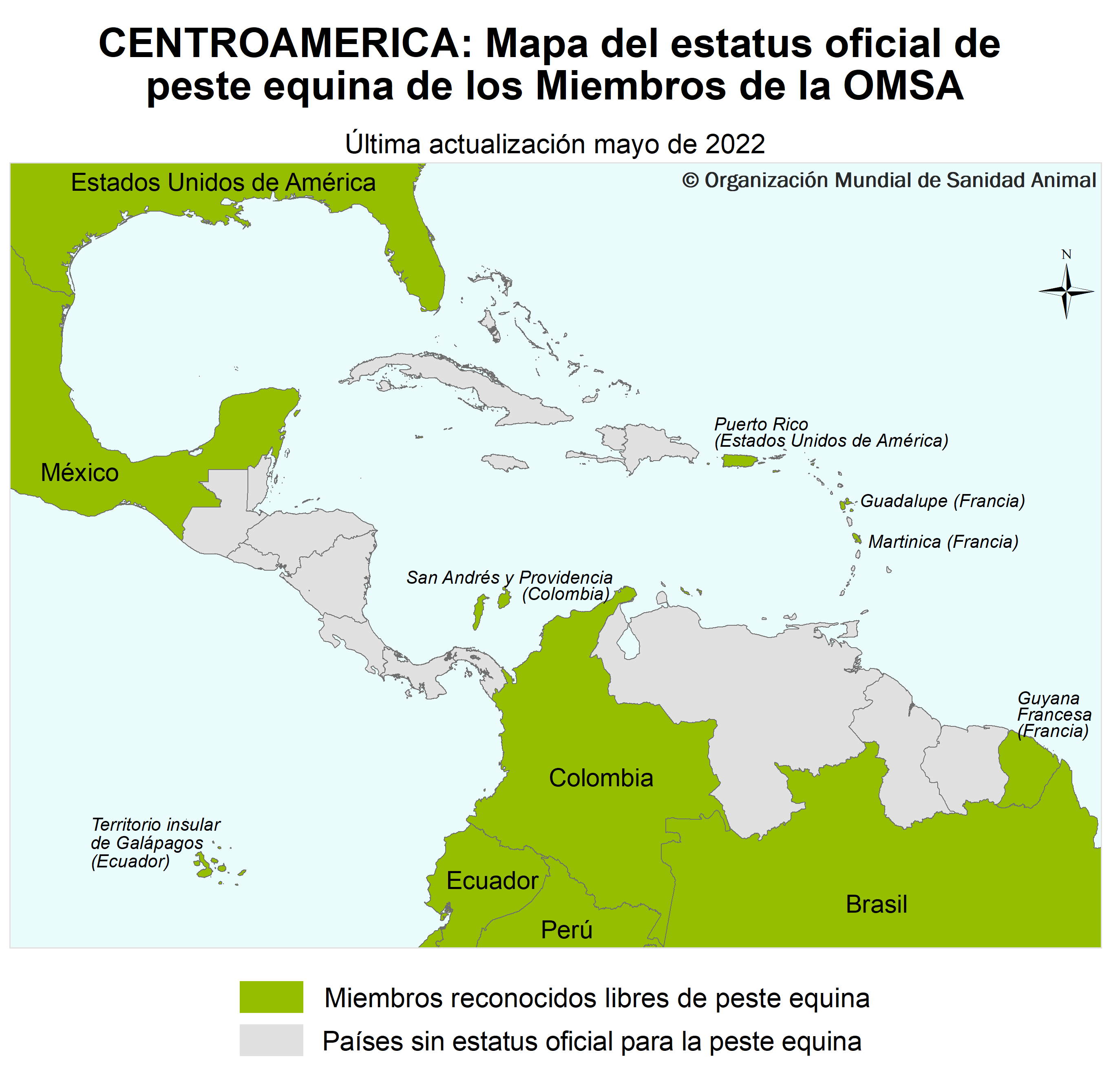 Peste equina en Central america mapa OMSA