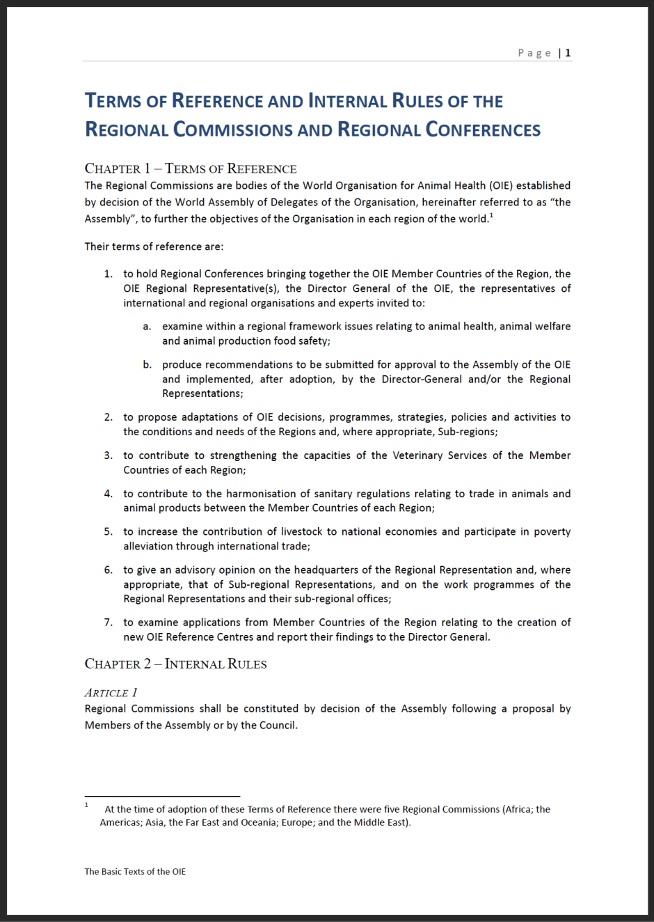 Terms of Reference and Internal Rules of the Regional Commissions and Regional Conferences