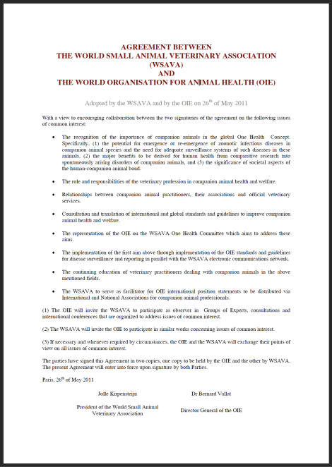 Agreement with the world small animal veterinary association (WSAVA)