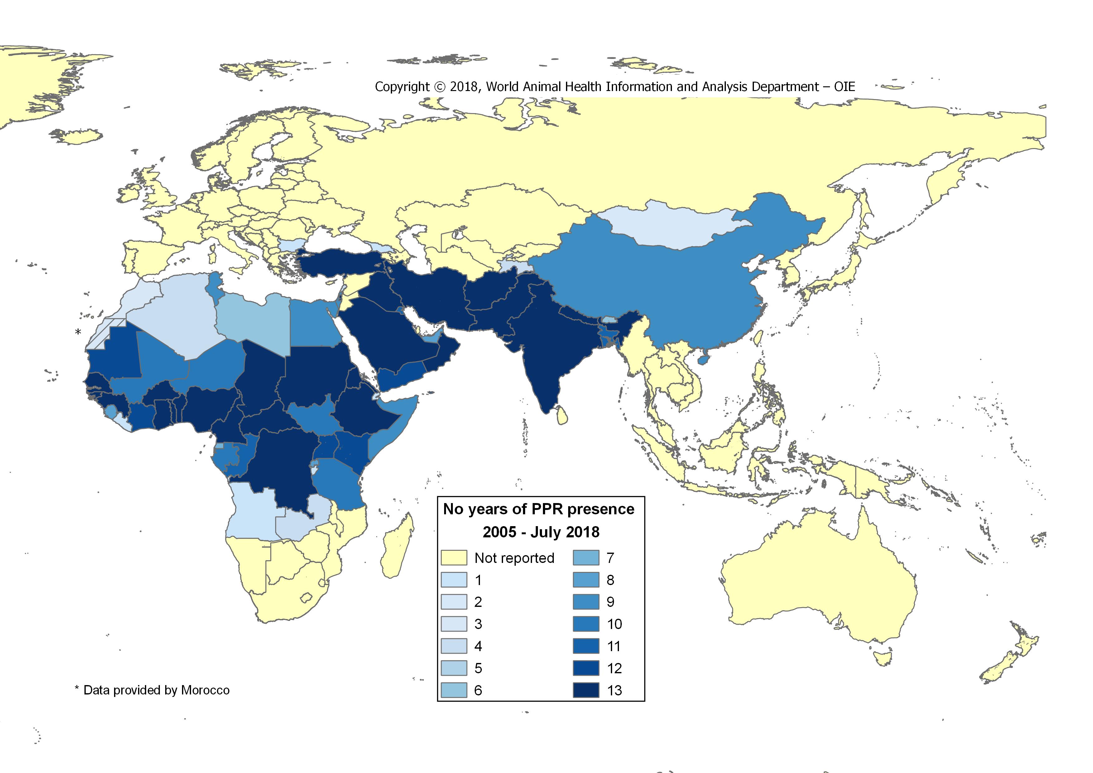 Geographical distribution Peste des Petits Ruminants